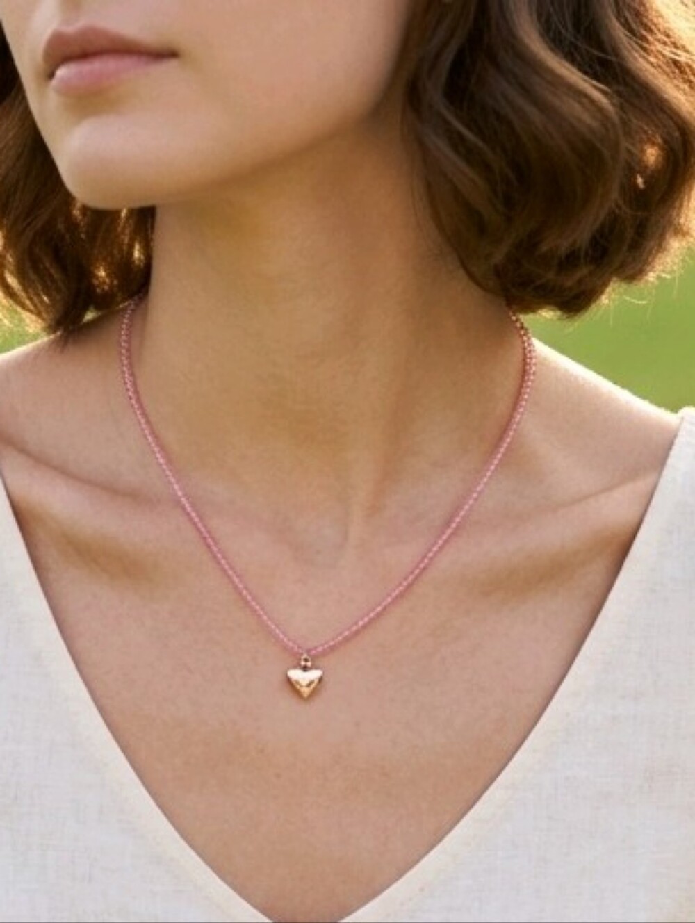Mayamar Blush Pink Beaded Gold Heart Pendant Necklace & Gift Bag